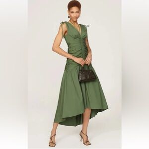 NWT $598 VERONICA BEARD Perrin Stone Ruched High-Low Maxi Dress , Size VB 0